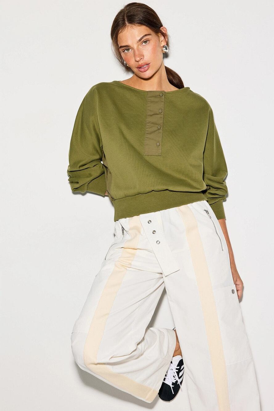 3.1 Phillip Lim French Terry Combo Henley - Size XL